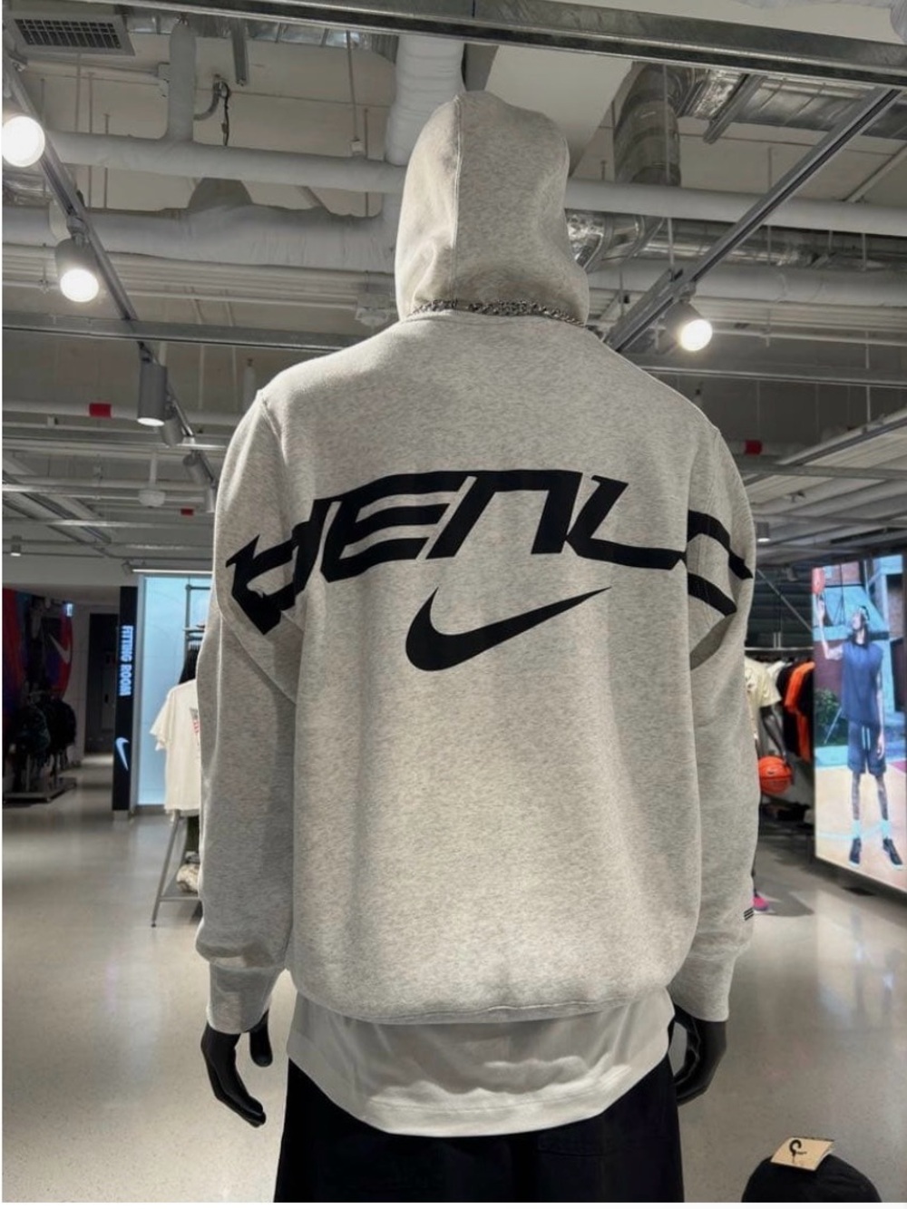 BTS Exclusive Nike Gray Hoodie with Black Back Swoosh Graphic